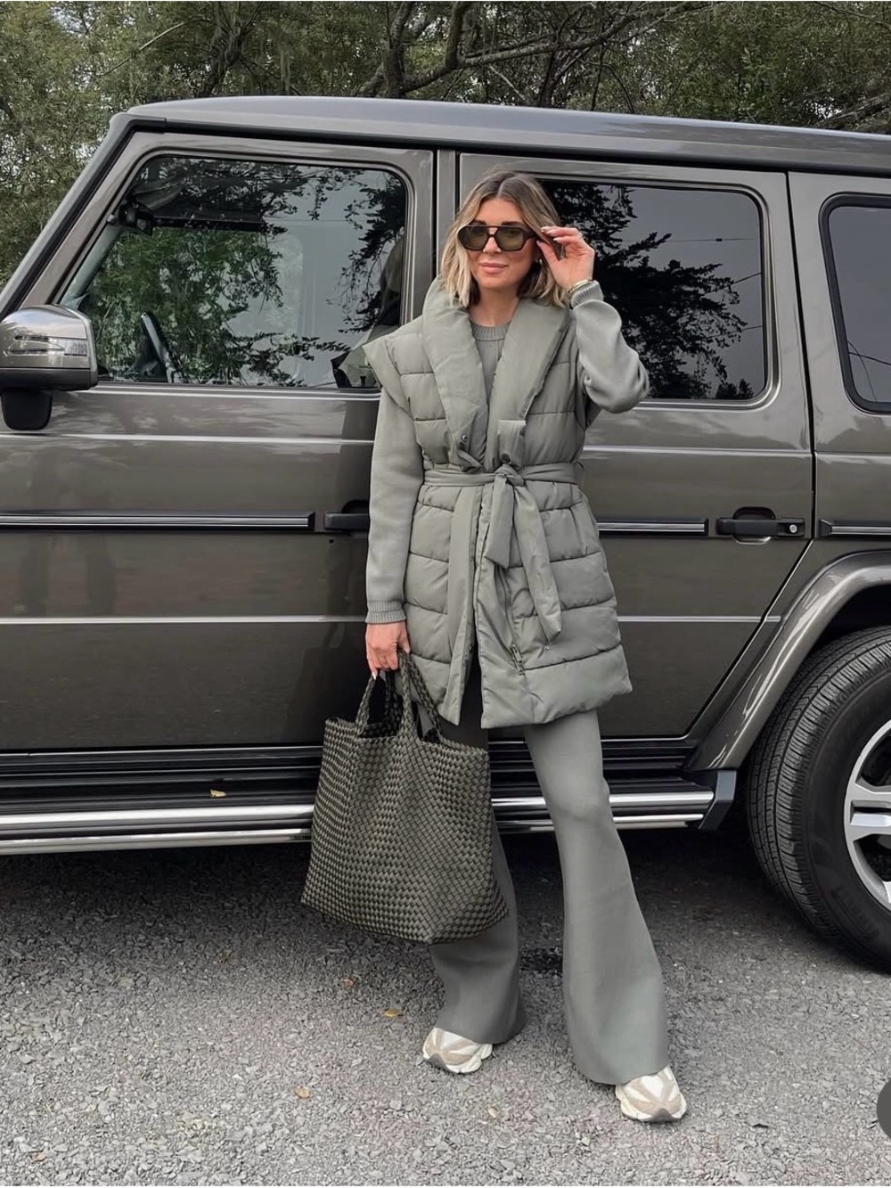 Splendid Olive Green Belted Puffer Vest